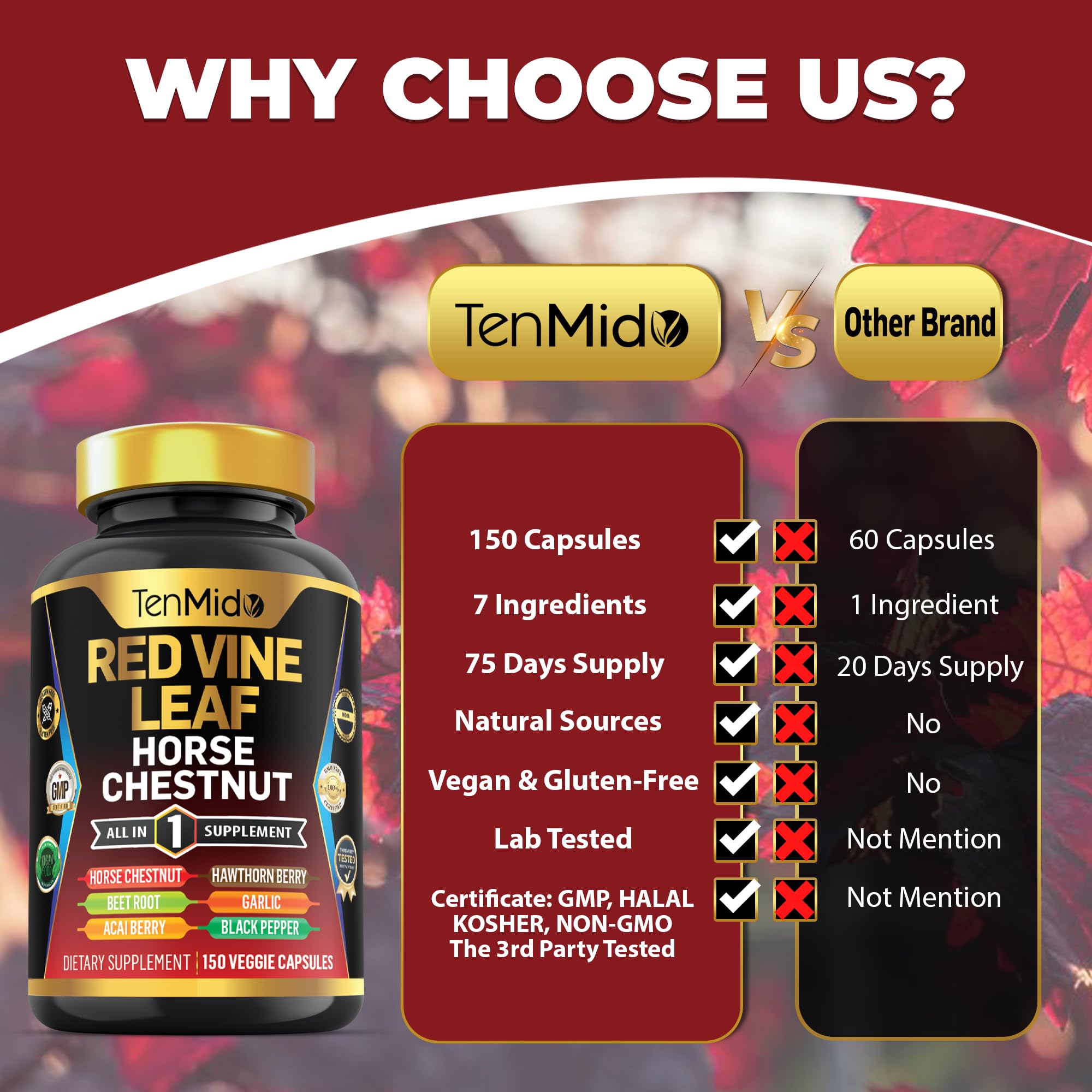 Tenmido Acai Berry extract capsules for antioxidant-rich daily nourishment.
