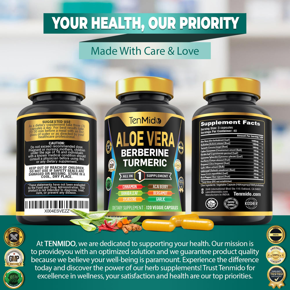Tenmido Aloe Vera capsules lab test note signals quality assurance.