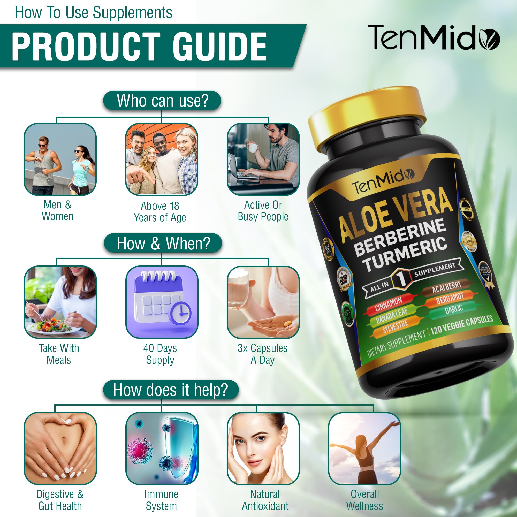 Tenmido Aloe Vera portable pack showcases convenient supplementation on the go.