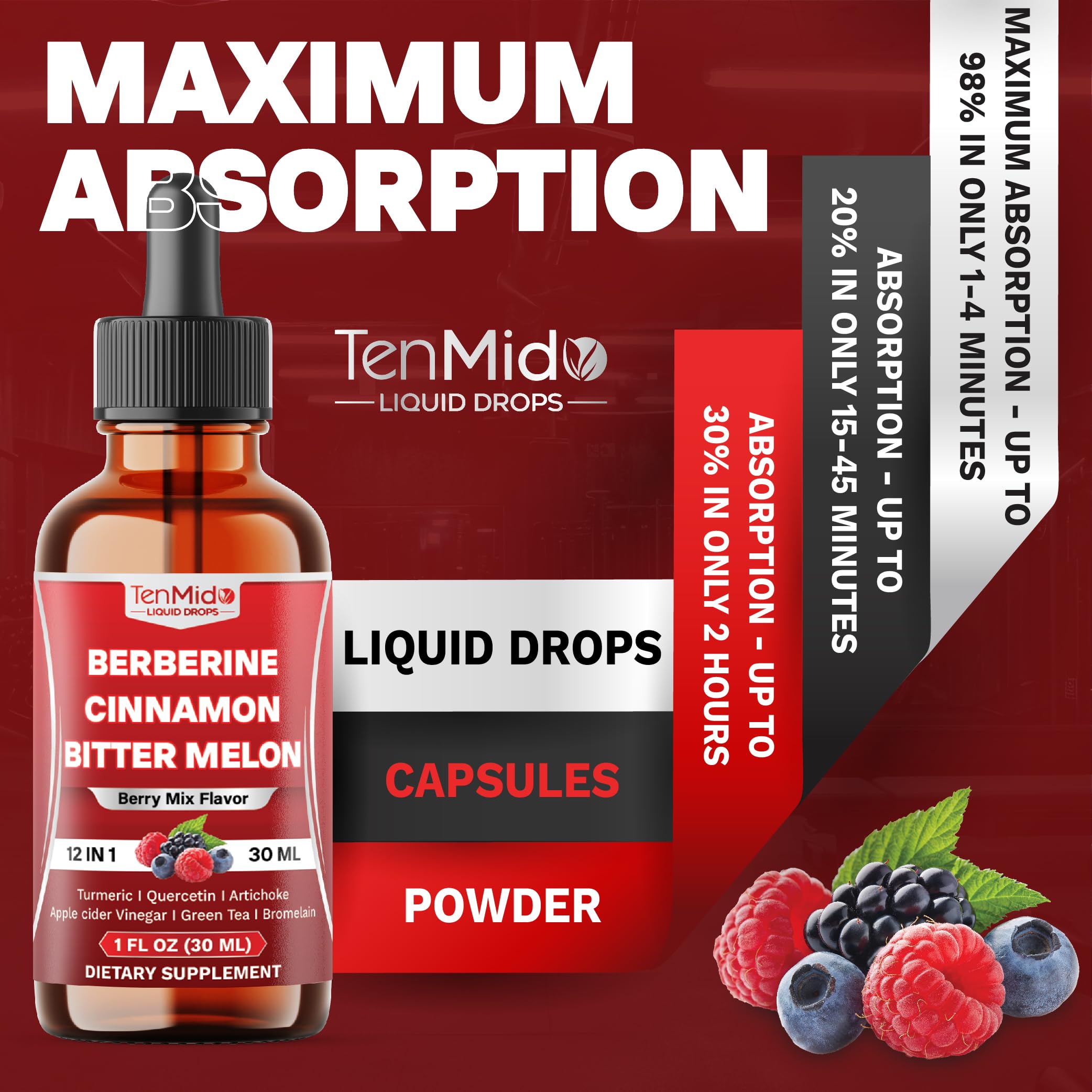 Tenmido amber-bottle berberine on shelf ready for daily use.