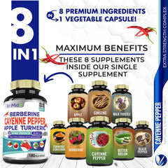 Tenmido berberine-apple-turmeric capsules close-up, highlighting blend for digestive health.