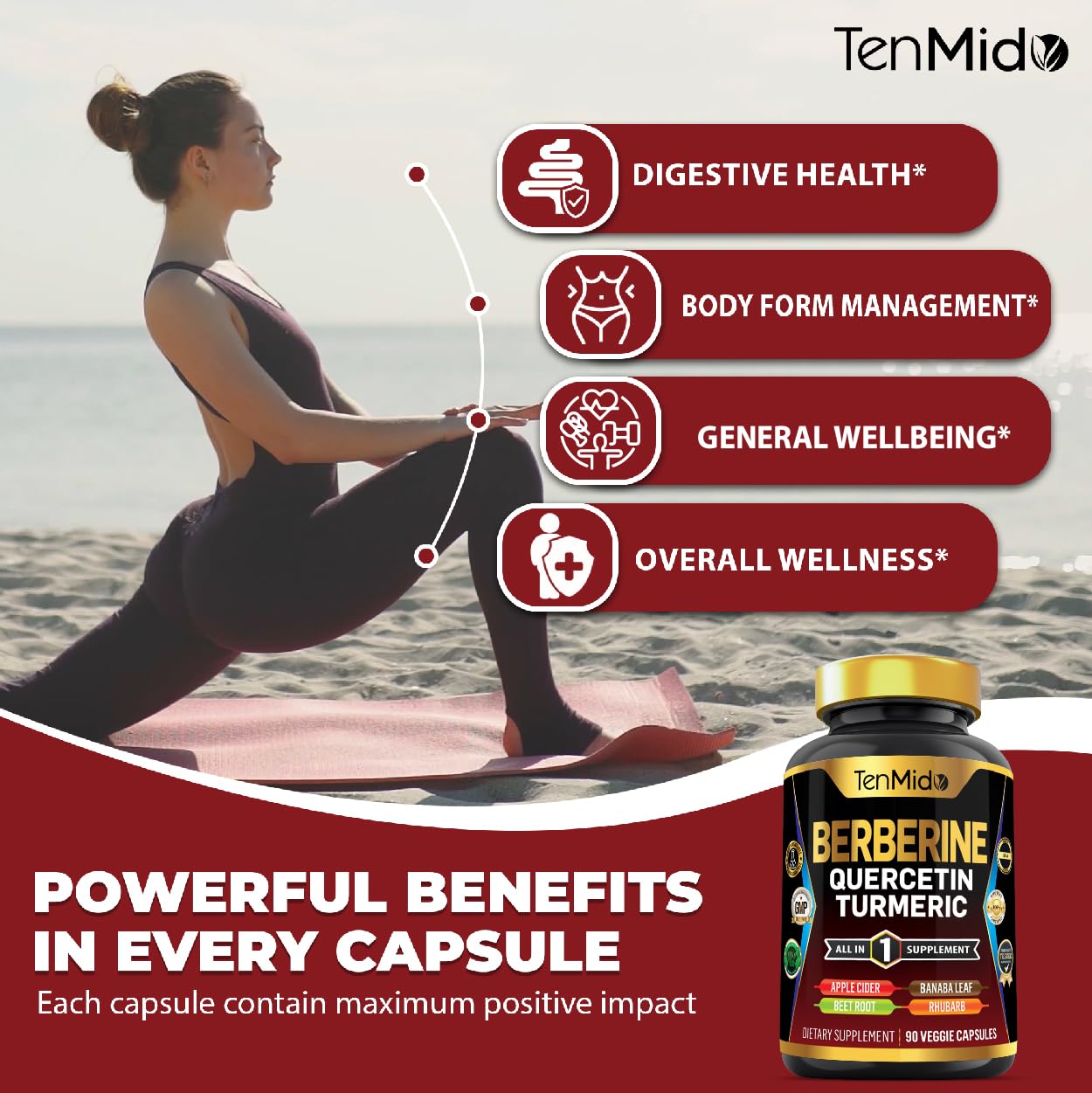 Tenmido Berberine beet root extract capsule close-up for antioxidant potential.