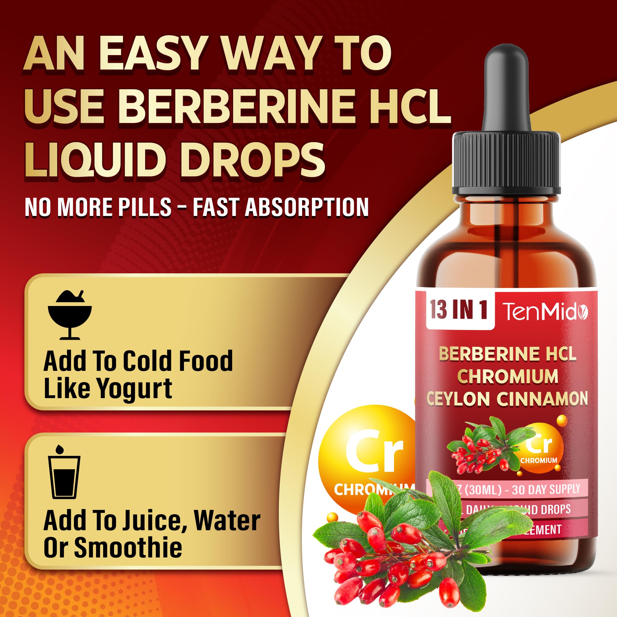 Tenmido Berberine bottle on table with soft lighting suggests routine use.