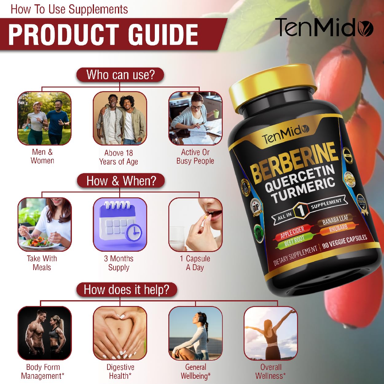 Tenmido Berberine third-party lab testing seal emphasizing purity.