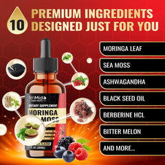 Tenmido bottle label close-up highlighting GMP-quality and alcohol-free formula