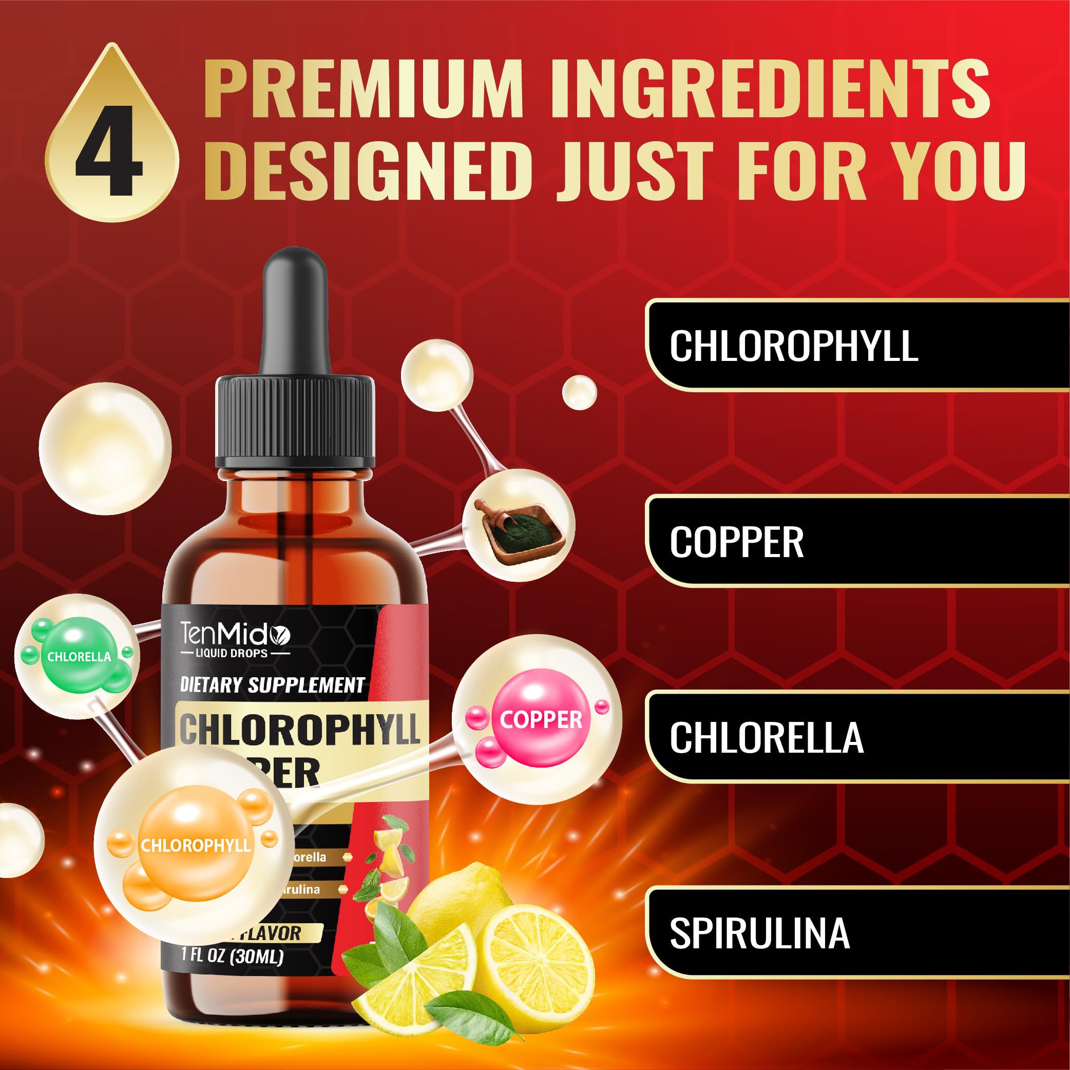 Bottle pour and dropper illustrating easy 1 ml daily dosing