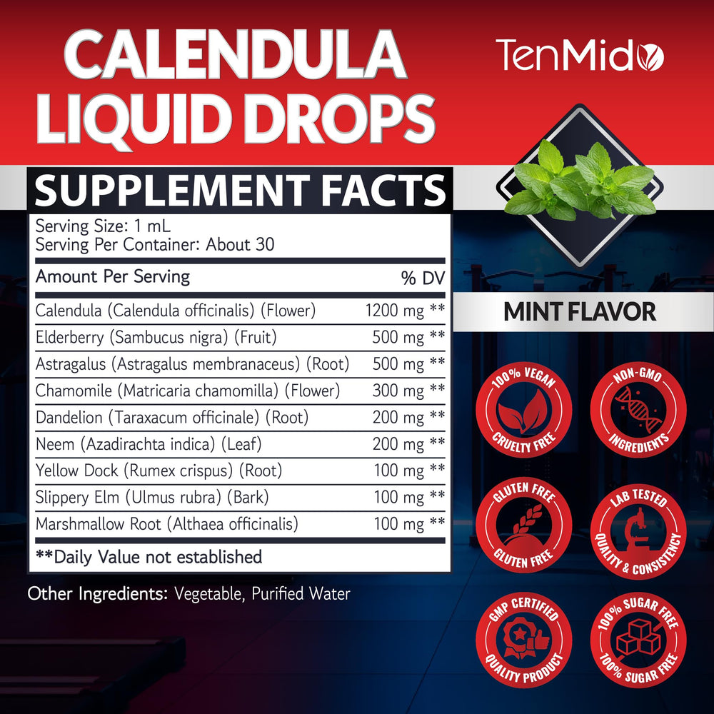 Tenmido Calendula tincture dropper close-up for easy daily dosing