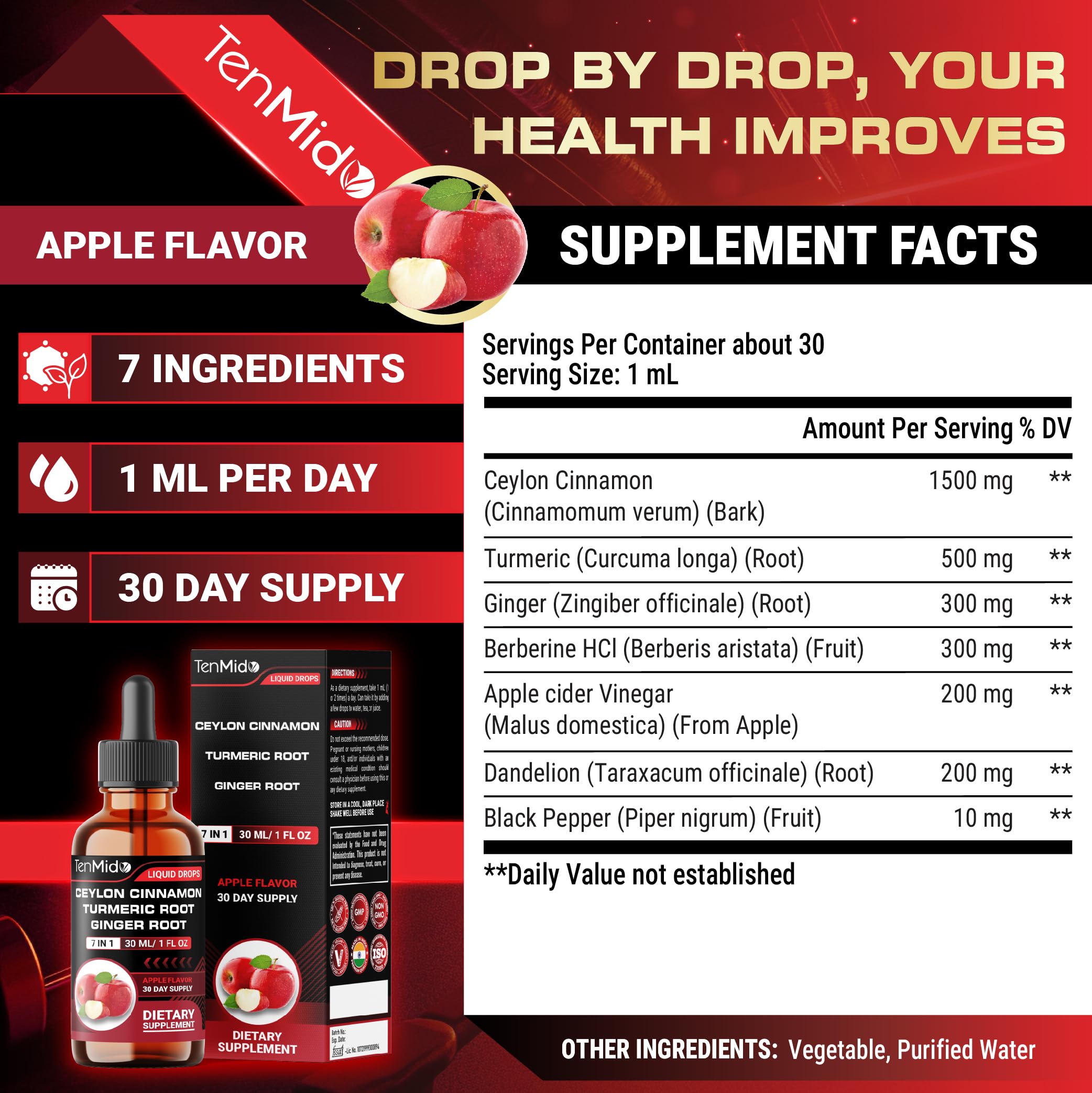 Tenmido Cinnamon Drops dropper releasing fast-absorbing liquid