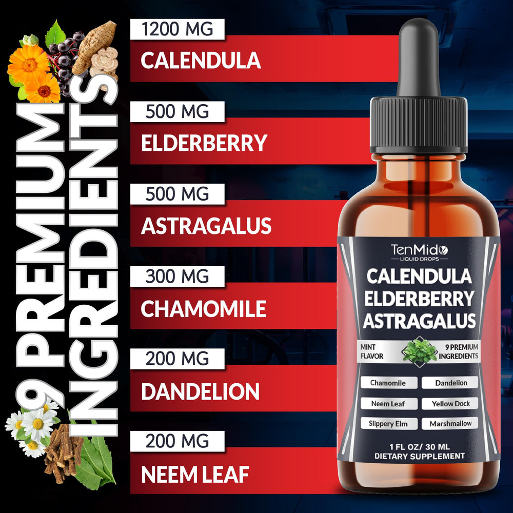 Tenmido elderberry and herbs blend close-up highlighting botanicals
