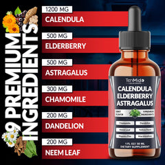 Tenmido elderberry and herbs blend close-up highlighting botanicals