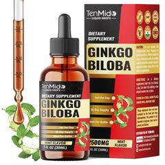 Tenmido Ginkgo Biloba bottle front displaying clean label for daily focus support.