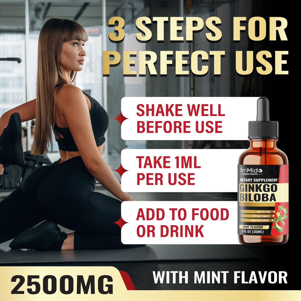Tenmido Ginkgo Biloba bottle with glass conveys easy daily consumption.