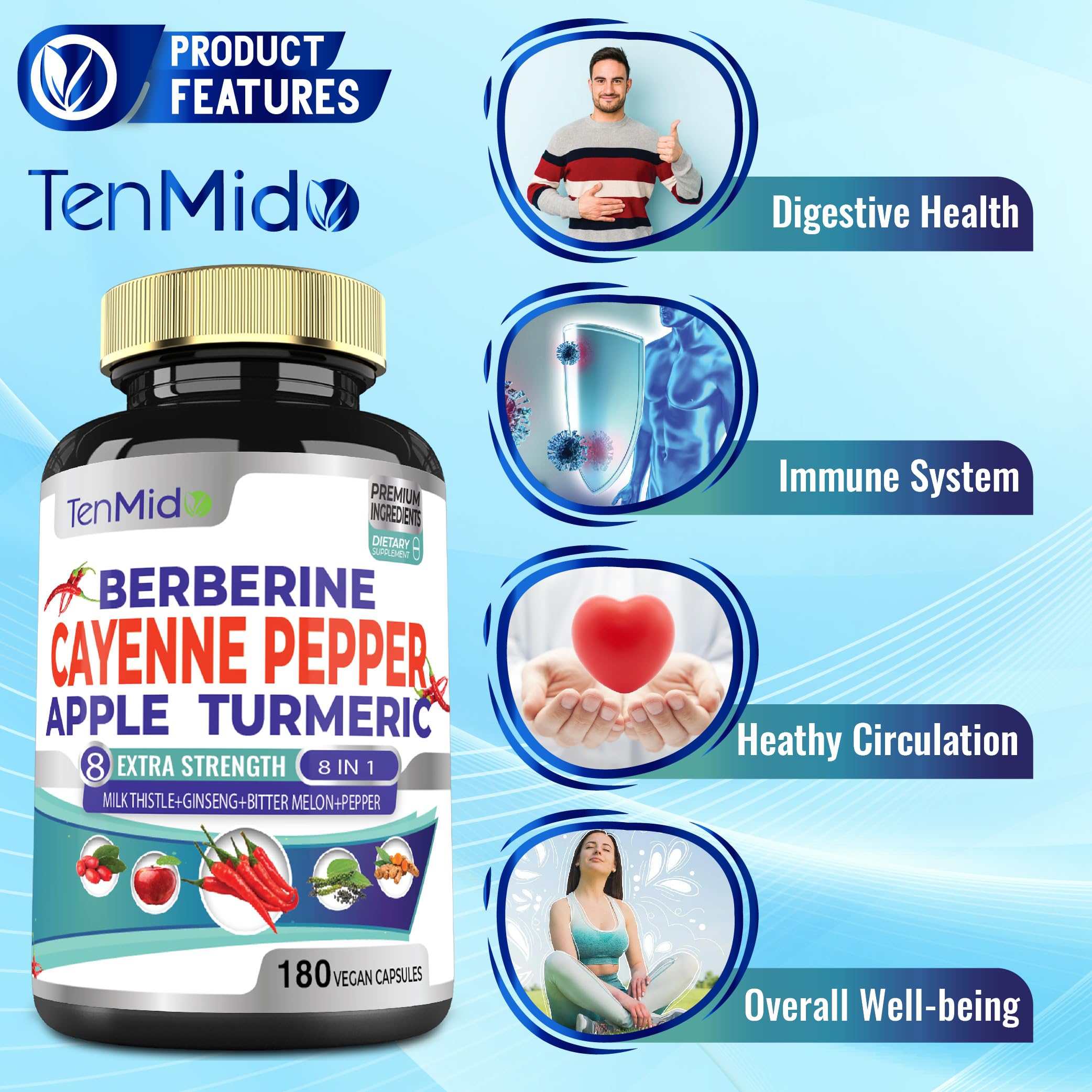 Tenmido ginseng milk thistle capsules on tray for daily wellness.