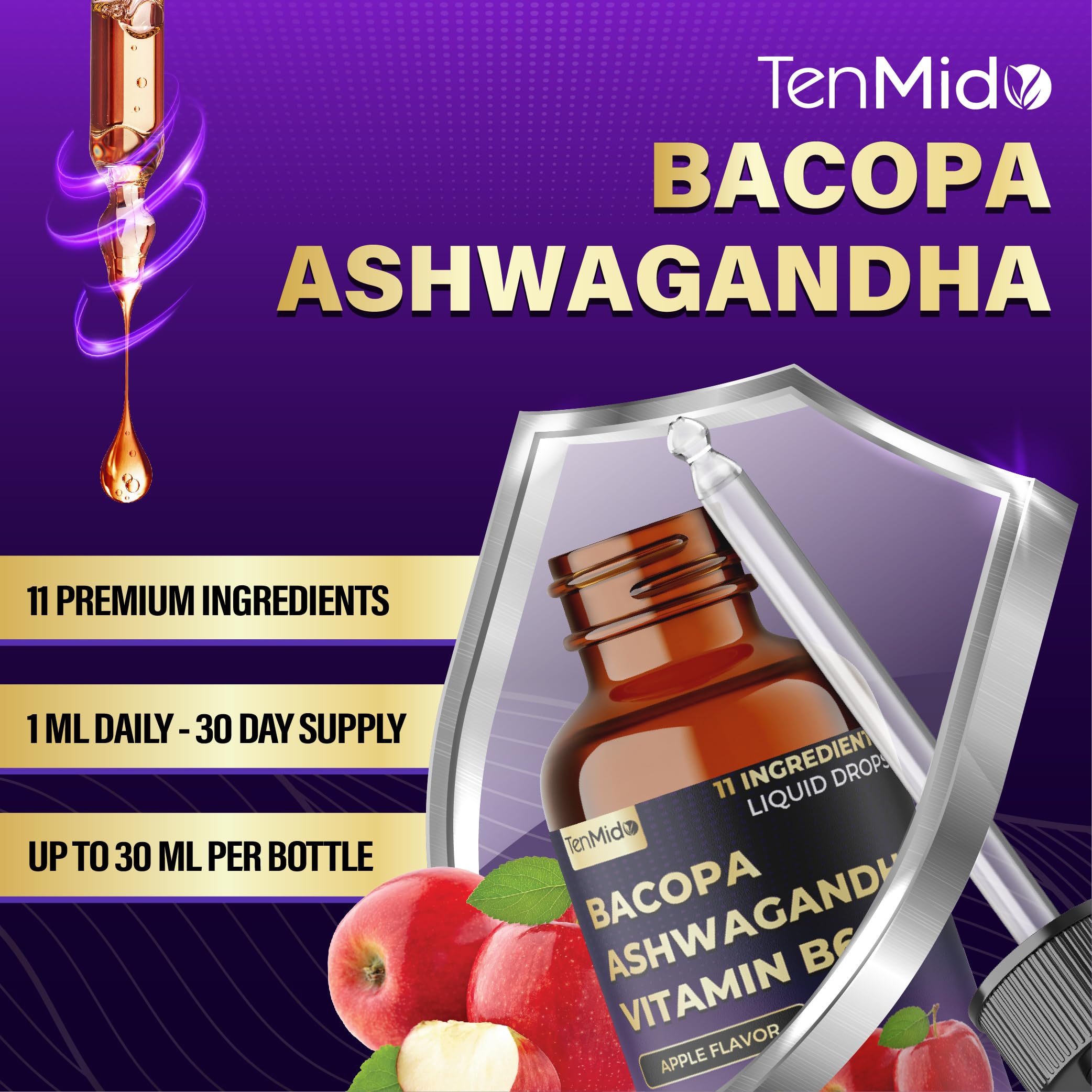 Tenmido bottle shown with GMP and third-party testing seals