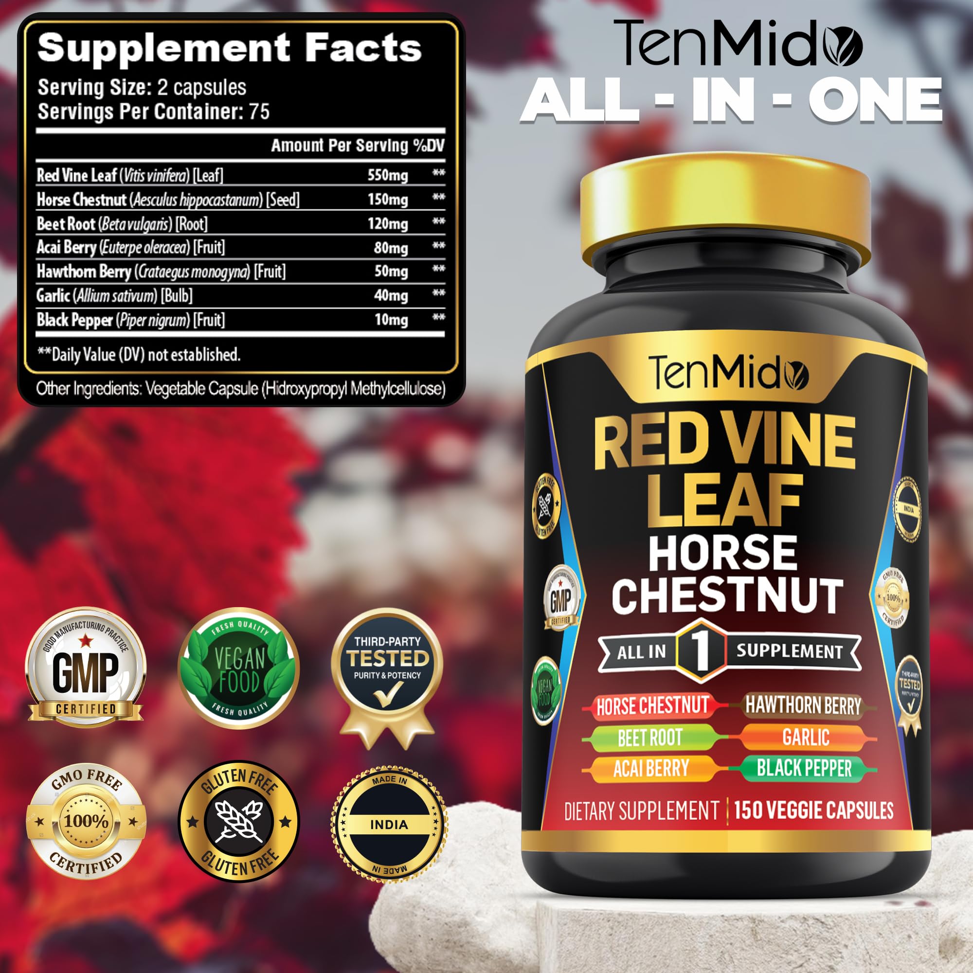 Tenmido Horse Chestnut extract capsules for supporting a balanced routine.