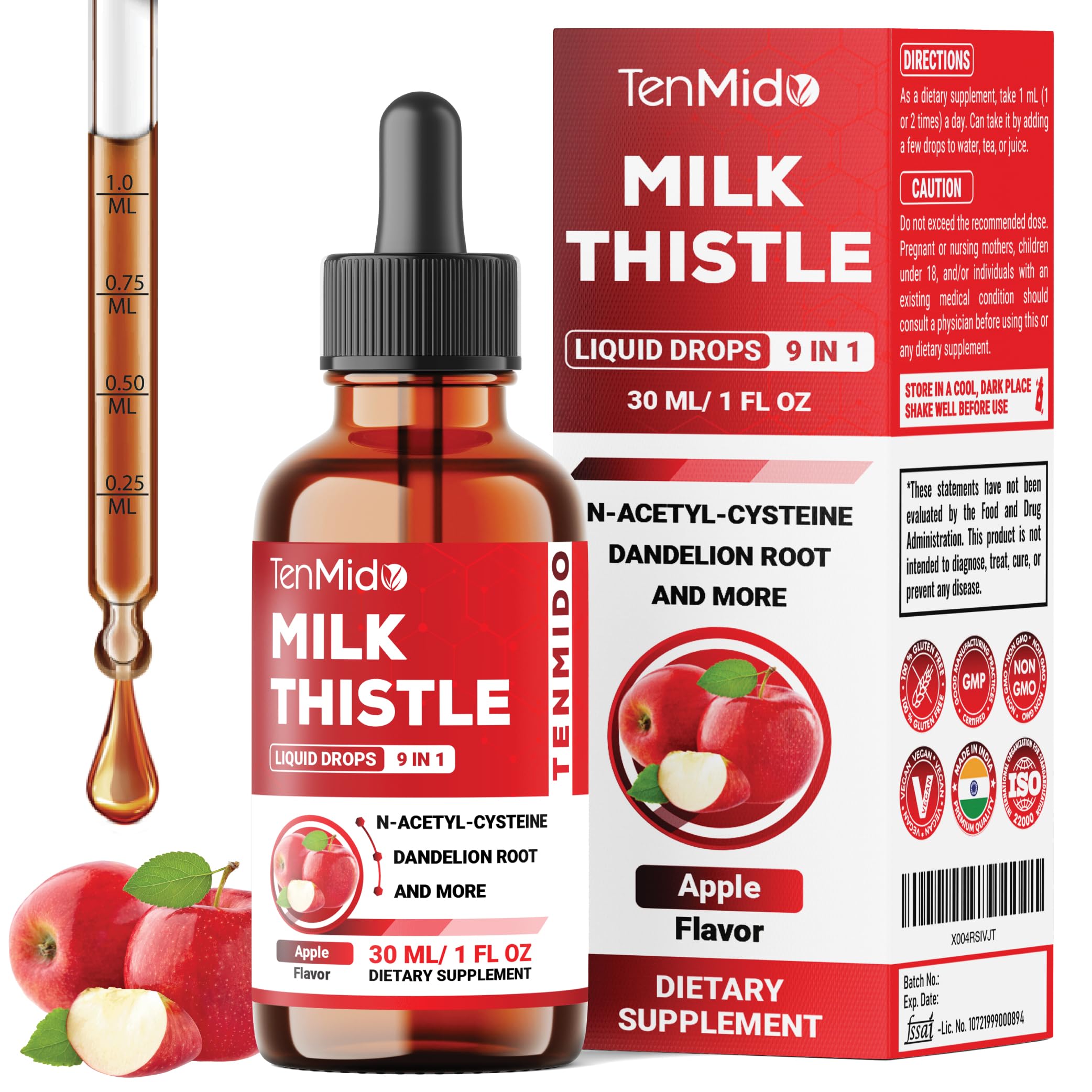 Tenmido Milk Thistle Drops bottle for easy daily wellness.