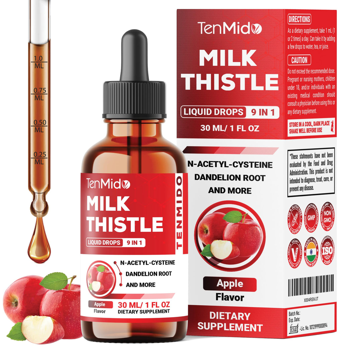 Tenmido Milk Thistle Drops bottle for easy daily wellness.