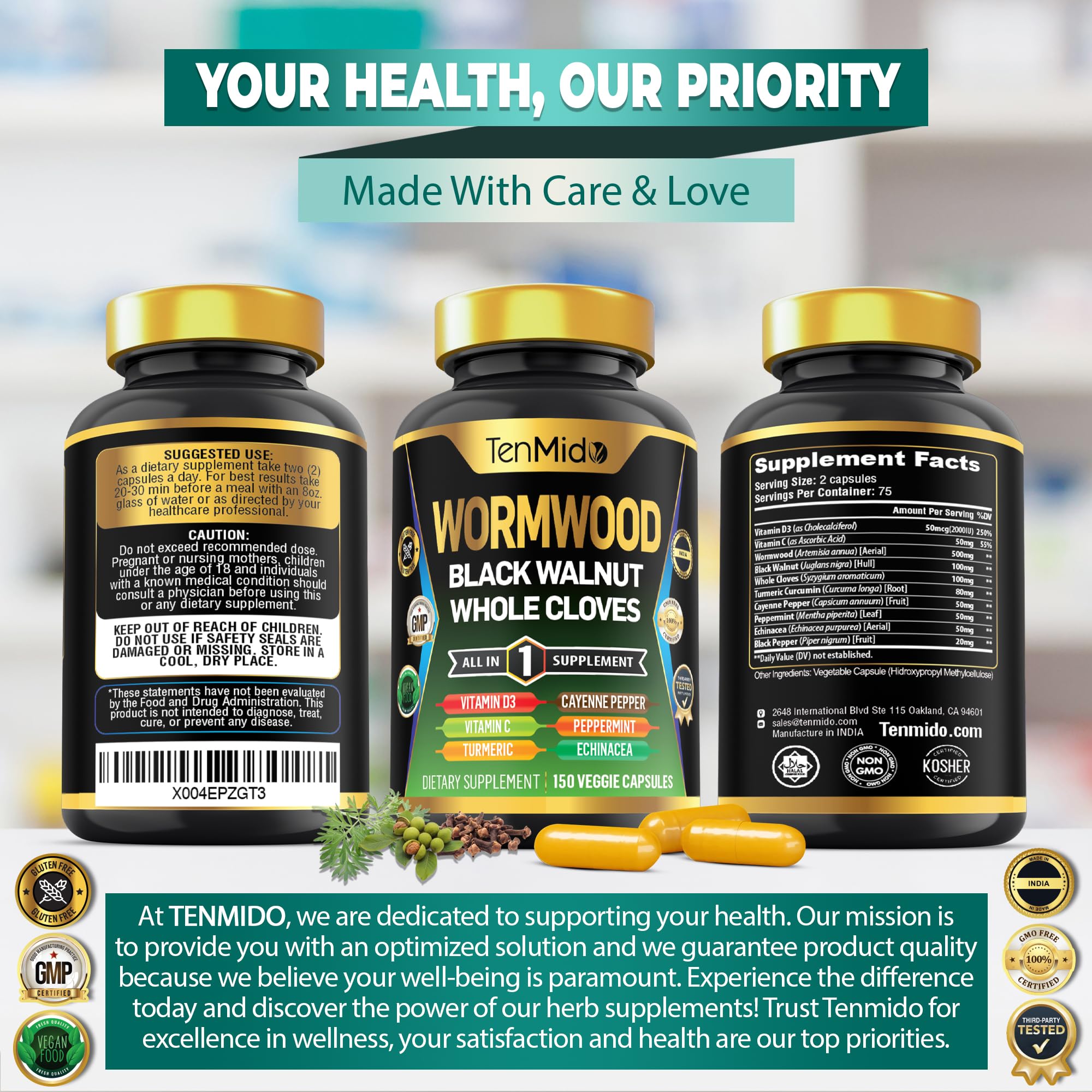 Tenmido natural herbal formulation sensory closeup illustrating earthy, fresh botanicals.