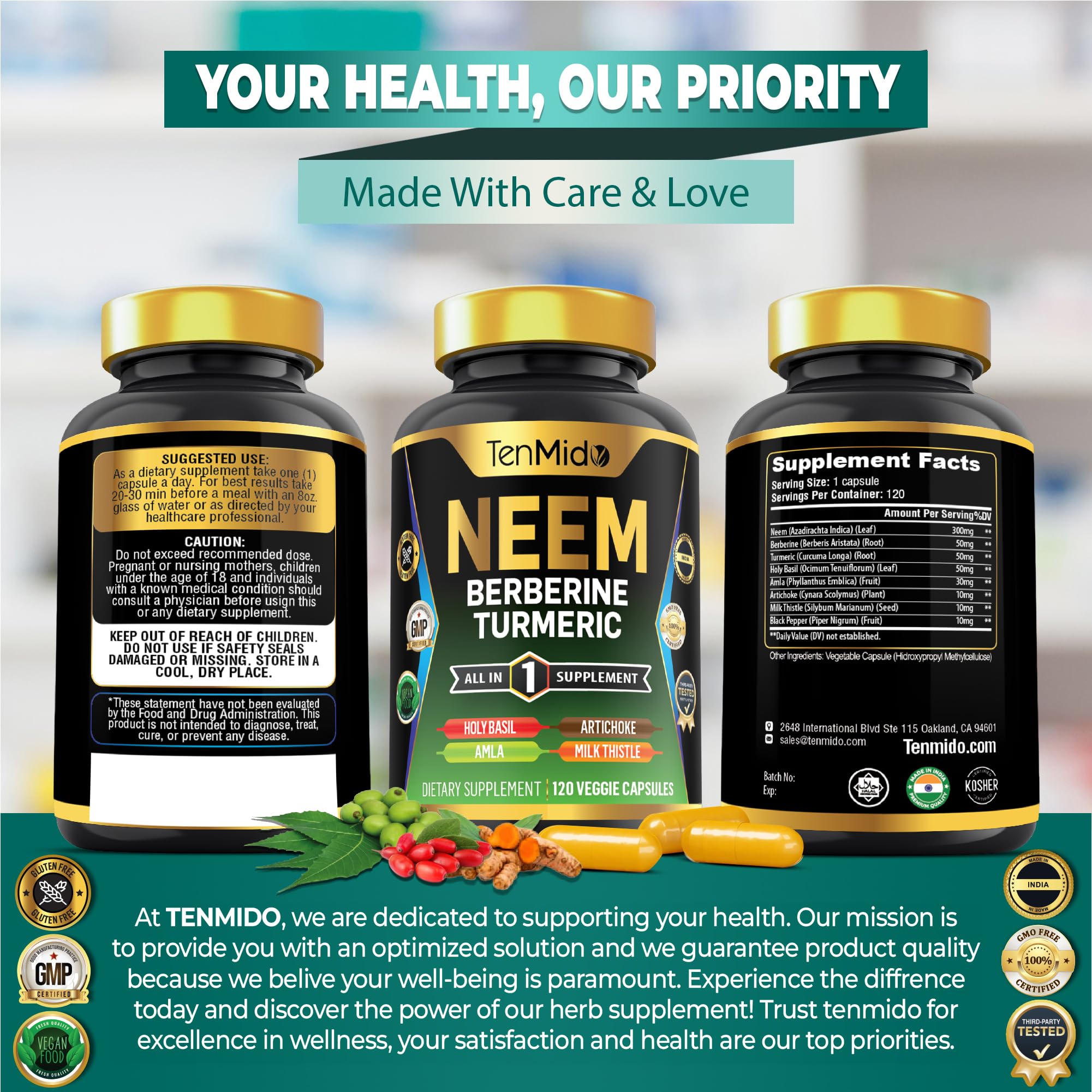 Person taking Tenmido Neem Leaf capsules daily.