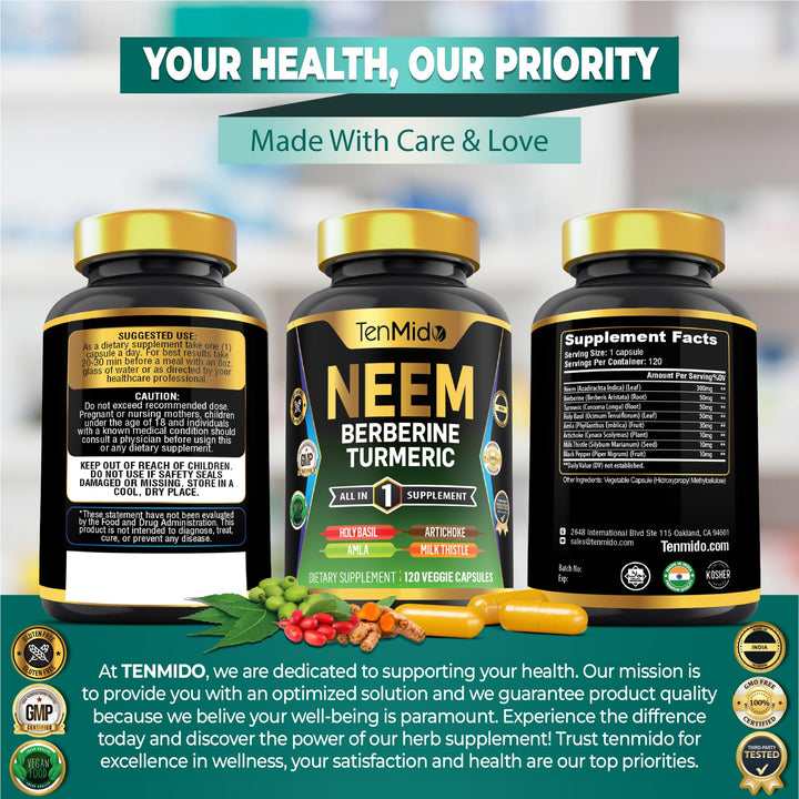 Person taking Tenmido Neem Leaf capsules daily.