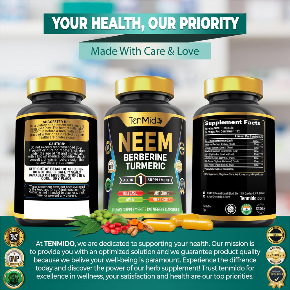 Person taking Tenmido Neem Leaf capsules daily.