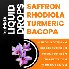 Tenmido Saffon Drops dropper ready for easy daily dosing to support focus