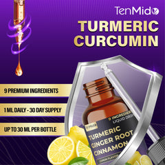 Tenmido turmeric drops being poured for convenient intake