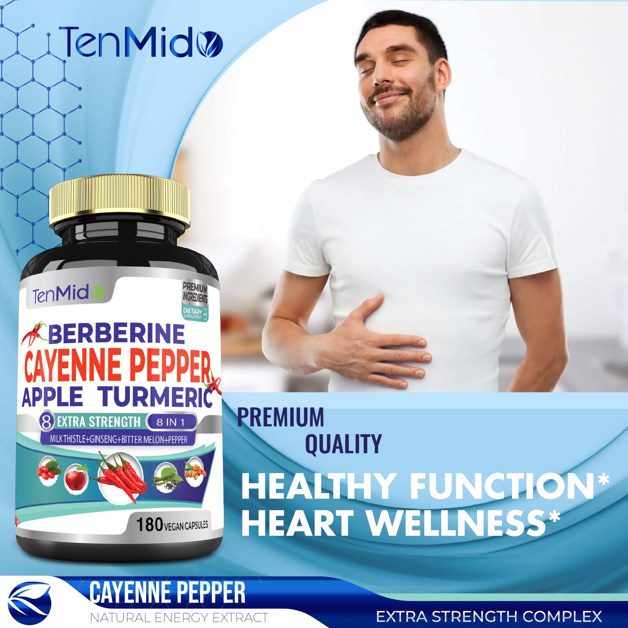 Tenmido two capsules per serving concept suggesting simple daily regimen.