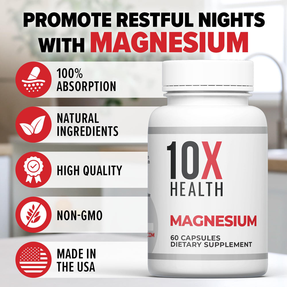 TenX Health Magnesium calm night scene conveys nerves and relaxation potential.