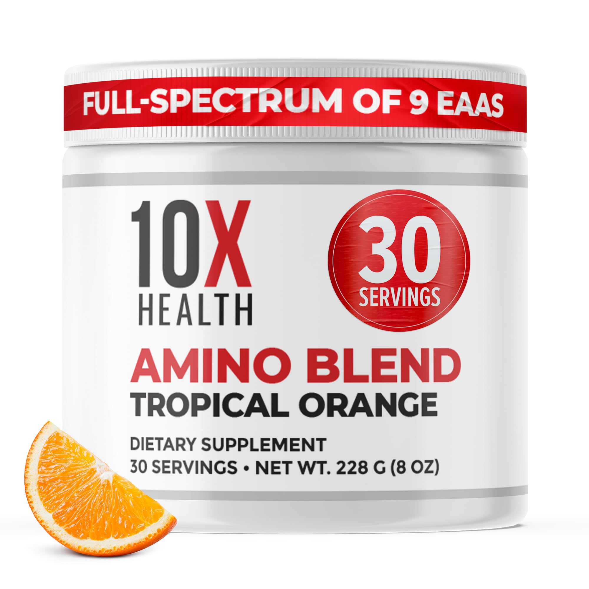 10X Health System amino acids tropical orange powder jar for everyday performance and recovery.