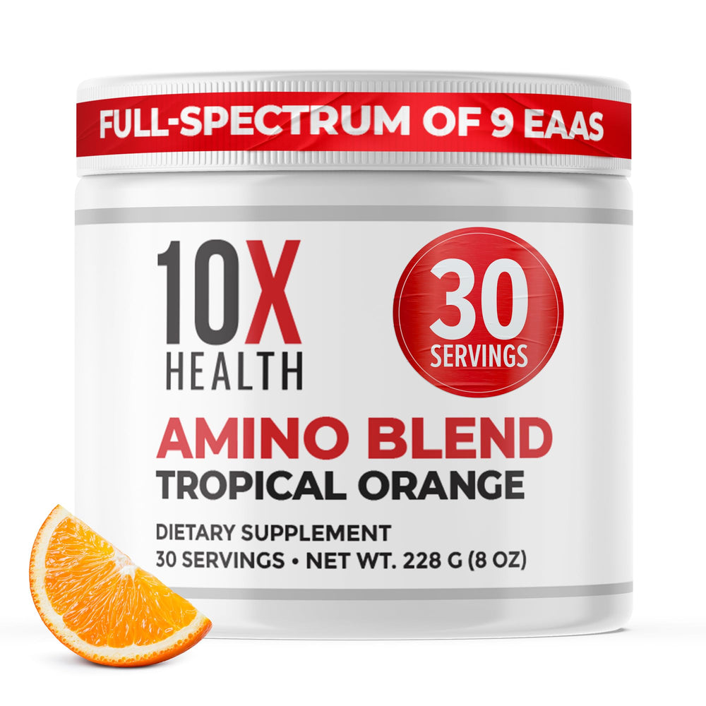 10X Health System amino acids tropical orange powder jar for everyday performance and recovery.