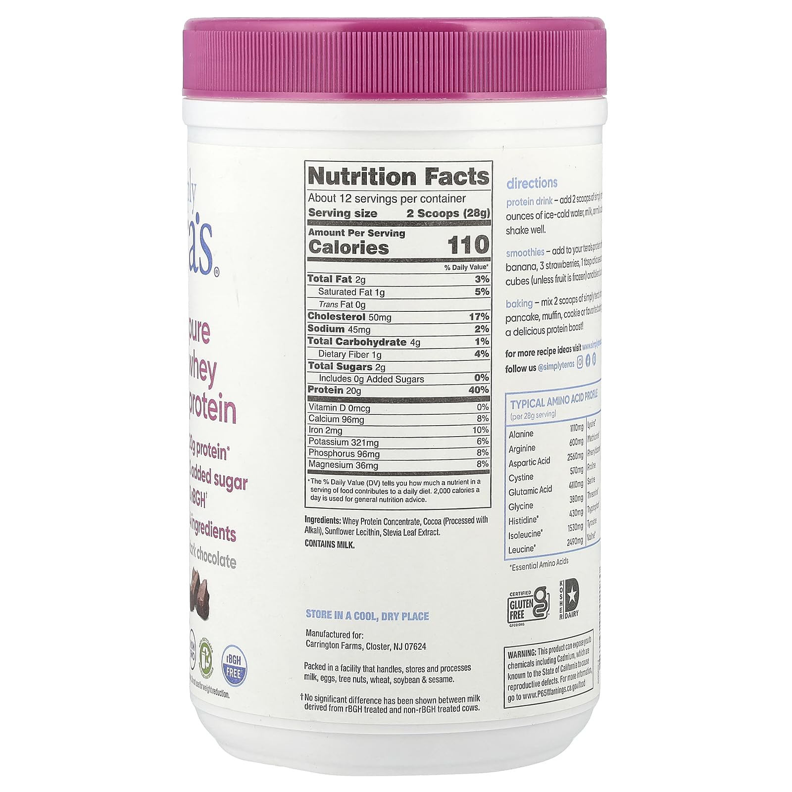 Tera's Whey Dark Chocolate shake glass ready for a protein smoothie.