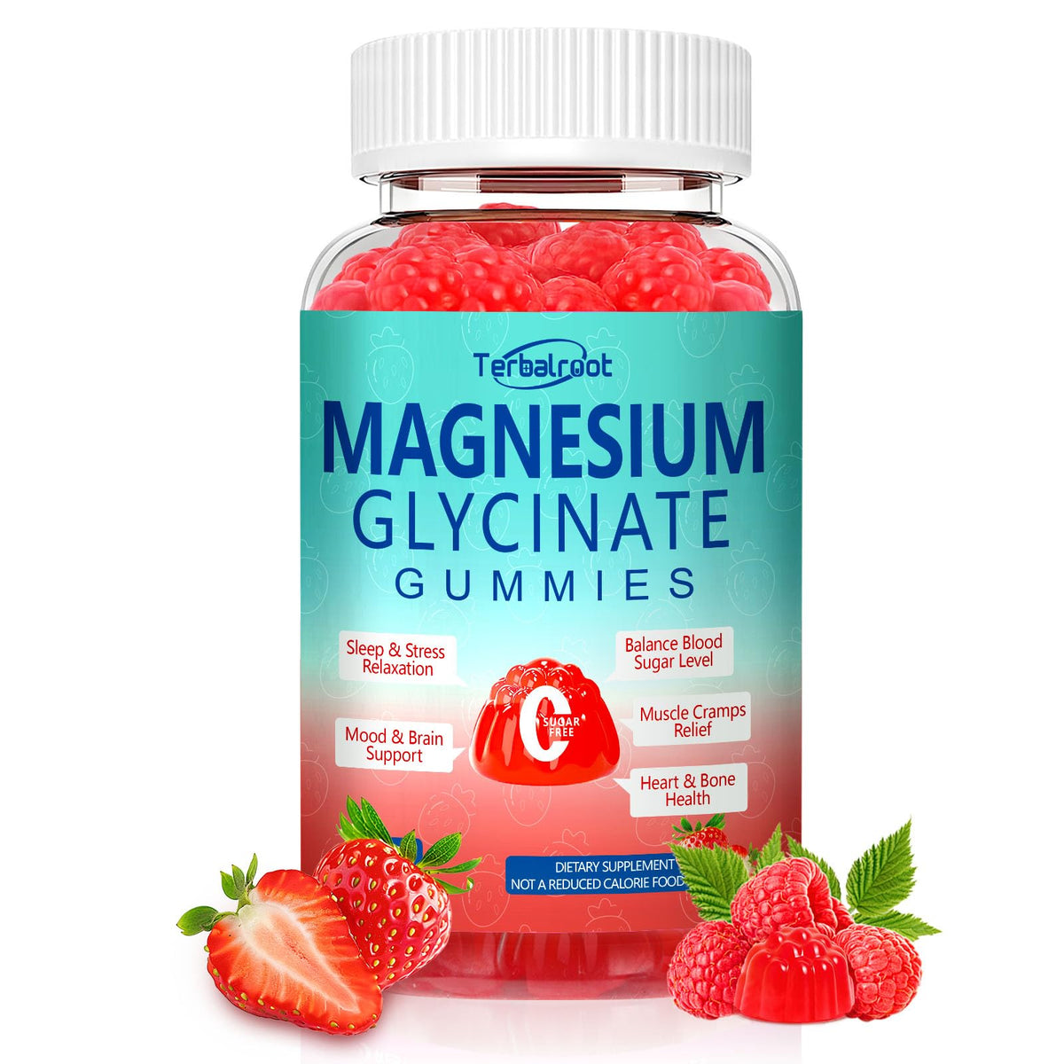 Terbalroot magnesium glycinate gummies jar for a relaxing nightly routine.