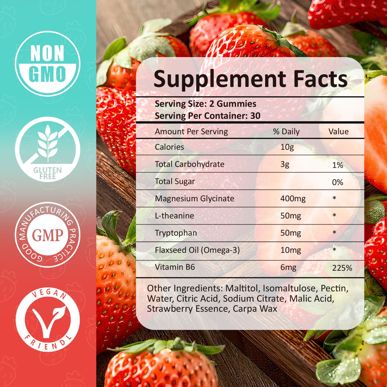 Terbalroot gummies strawberry chew showing sugar-free vegan formula for daily calm.