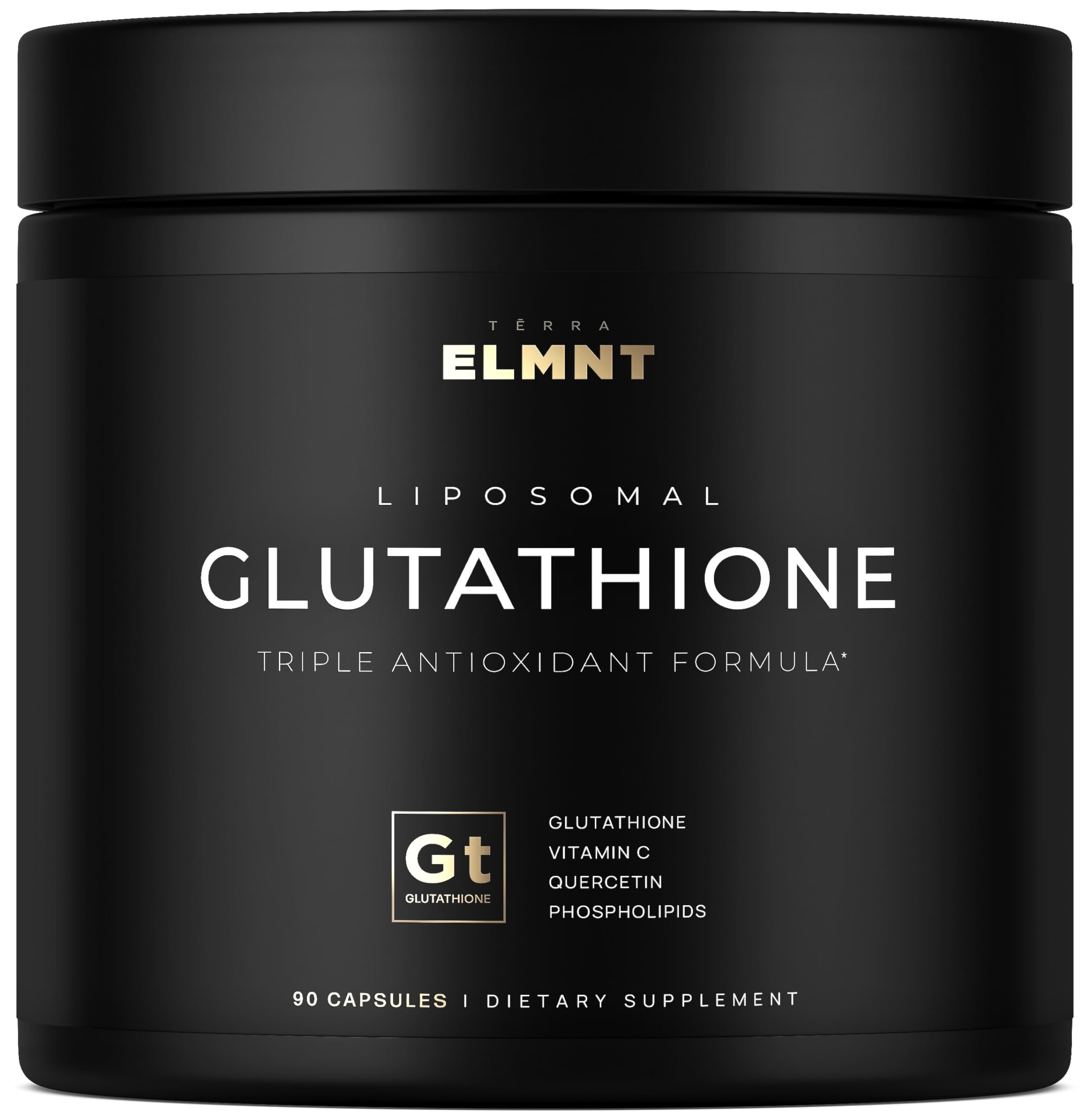 Terra Elmnt 2150mg liposomal glutathione bottle emphasizes potency for daily use.