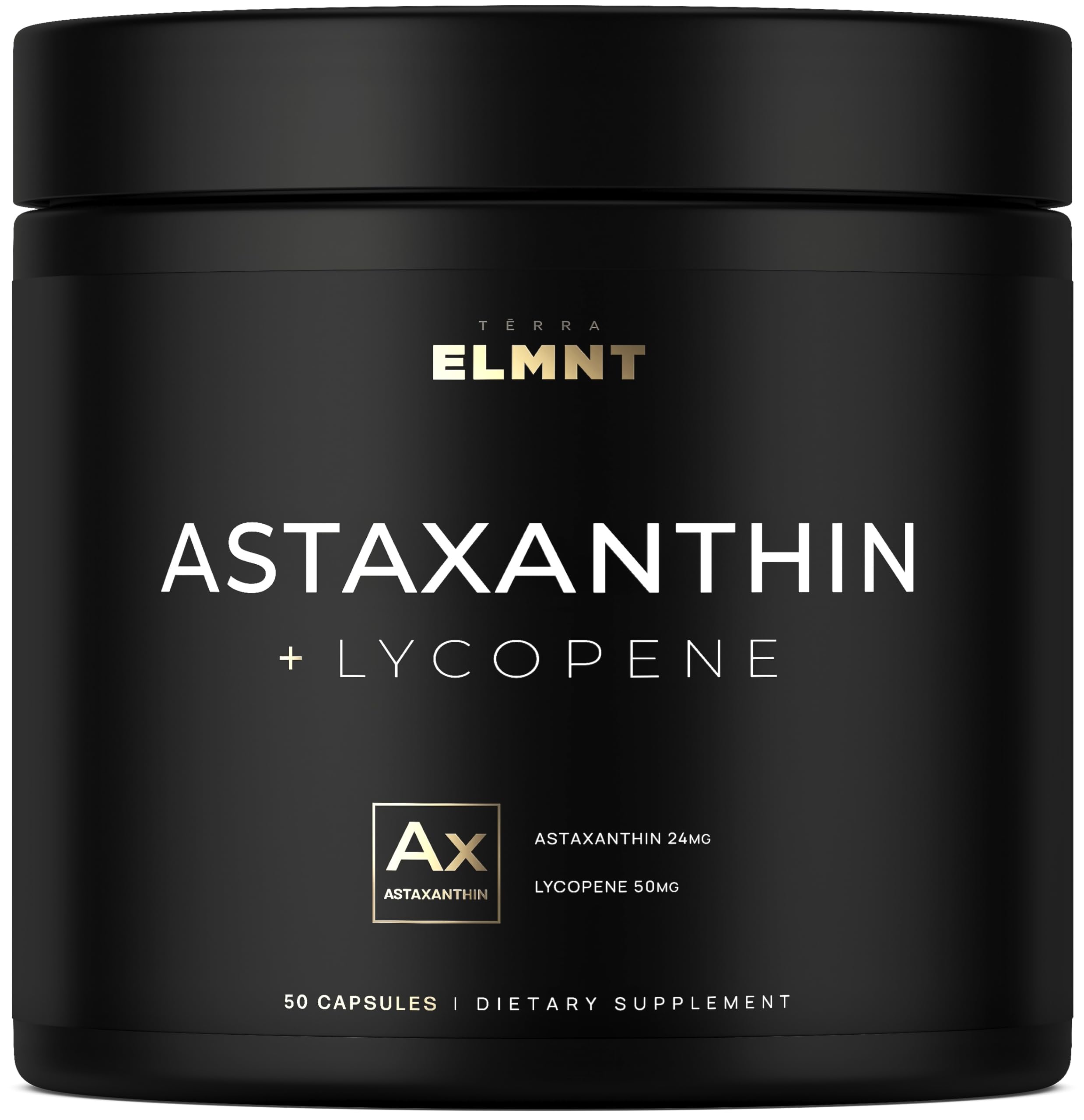 Terra Elmnt Astaxanthin bottle showcasing capsule-based carotenoid support.