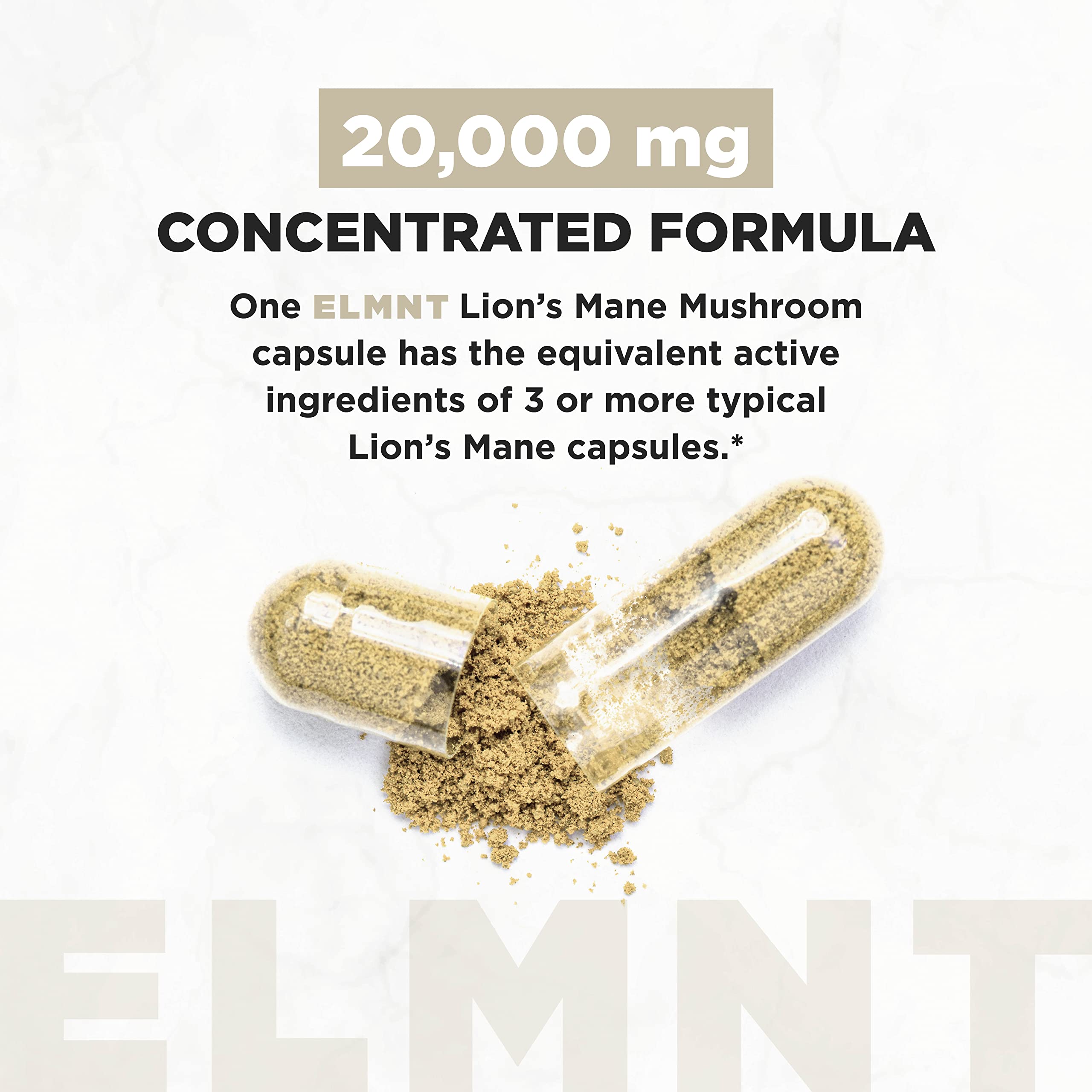 Closeup of Terra Elmnt Lions Mane capsules for daily use
