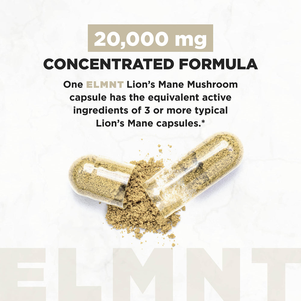 Closeup of Terra Elmnt Lions Mane capsules for daily use