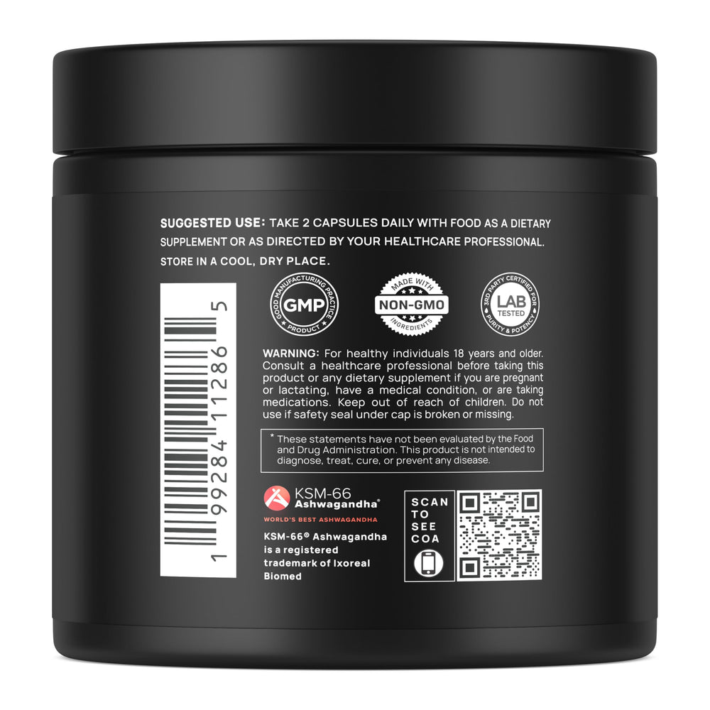 GMP manufacturing badge and lab-tested seal on packaging