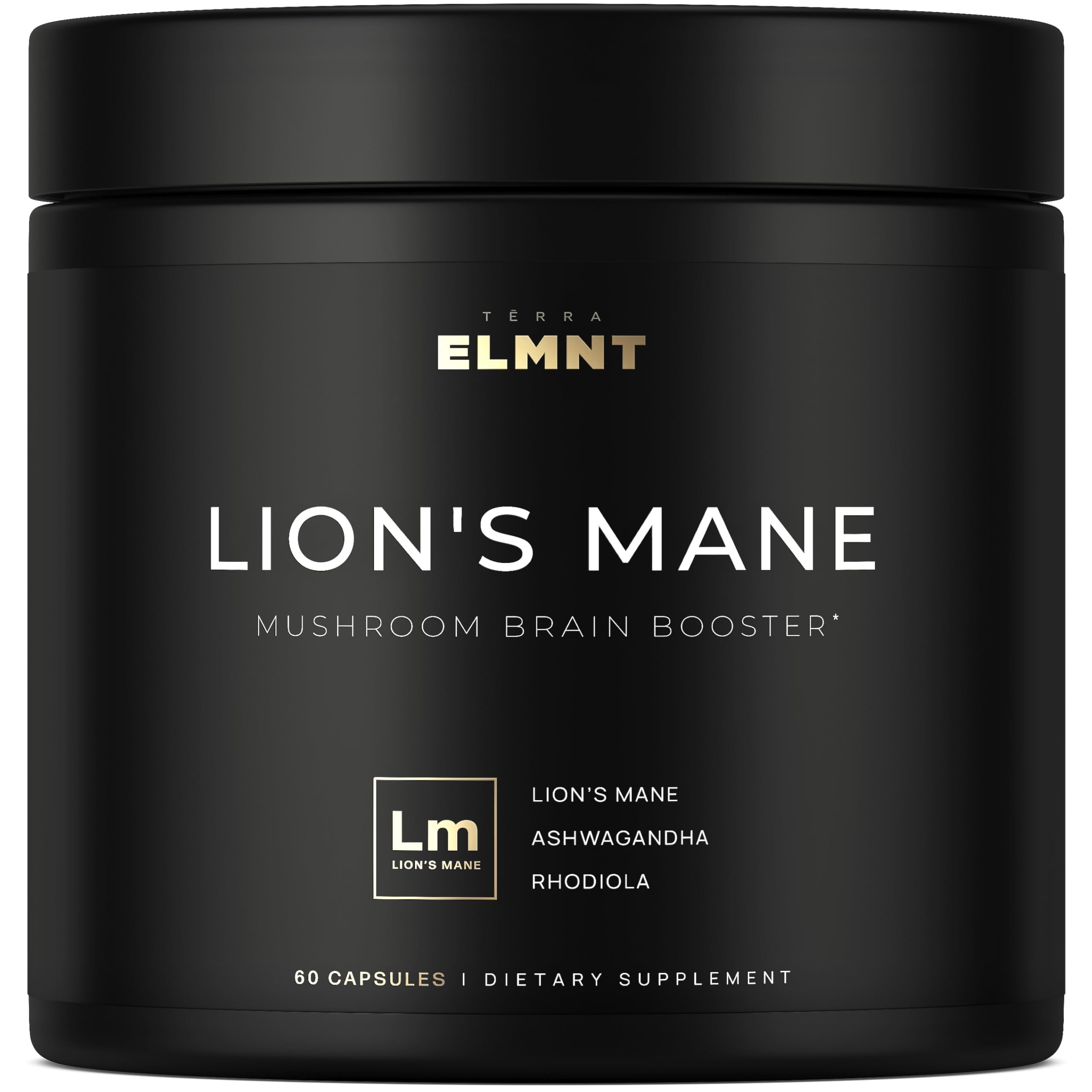 Terra Elmnt Lions Mane capsules front view for daily focus support