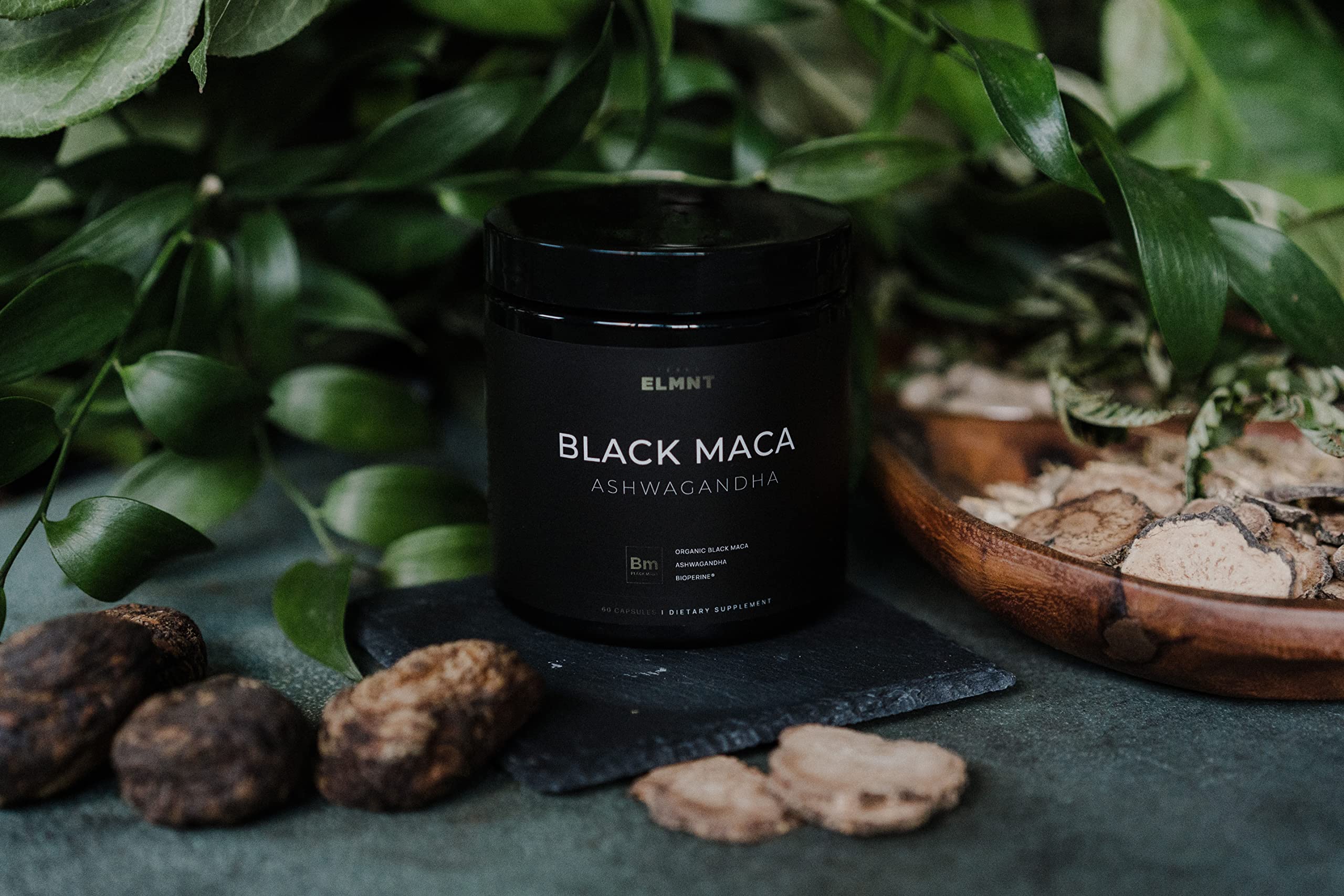 TERRA ELMNT maca-ashwagandha blend capsule showcases synergy for daily wellness support.
