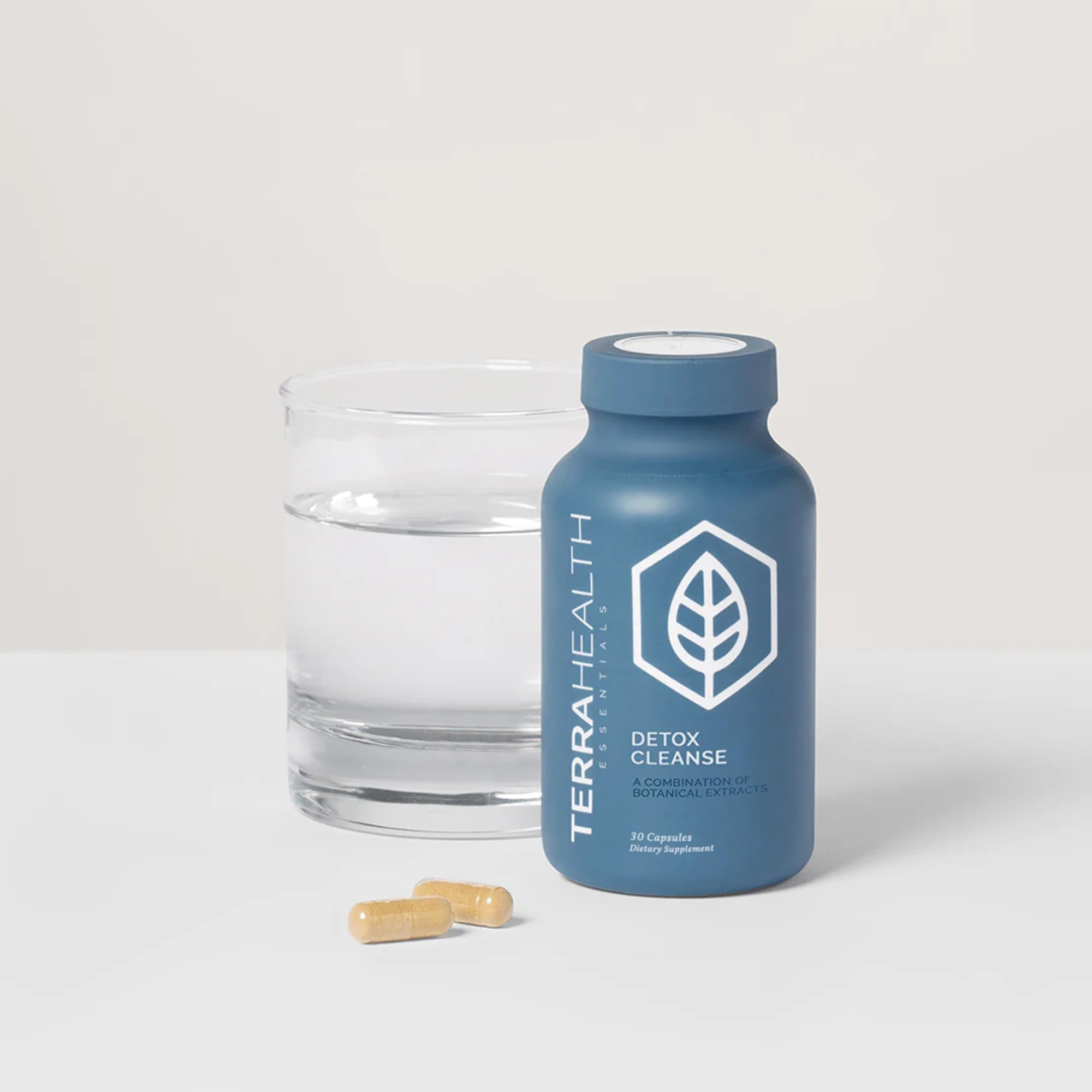 Terra Health Essentials Detox powders display psyllium and green tea for cleansing support.
