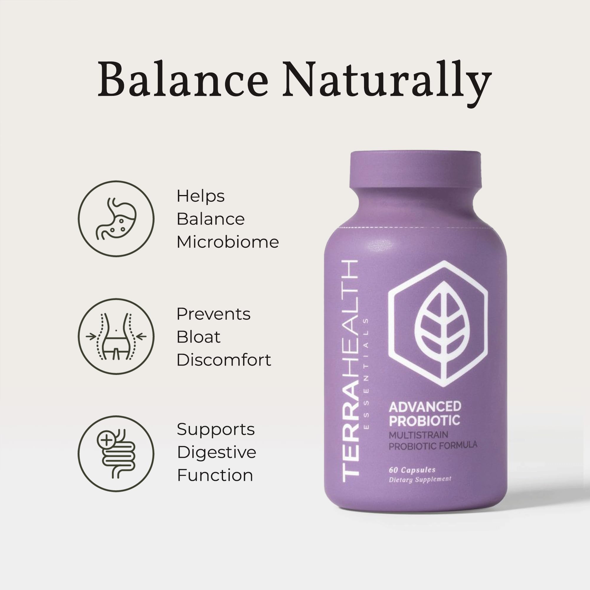 Terra Health Essentials Advanced Probiotics bottle pouring capsules for daily immune support.
