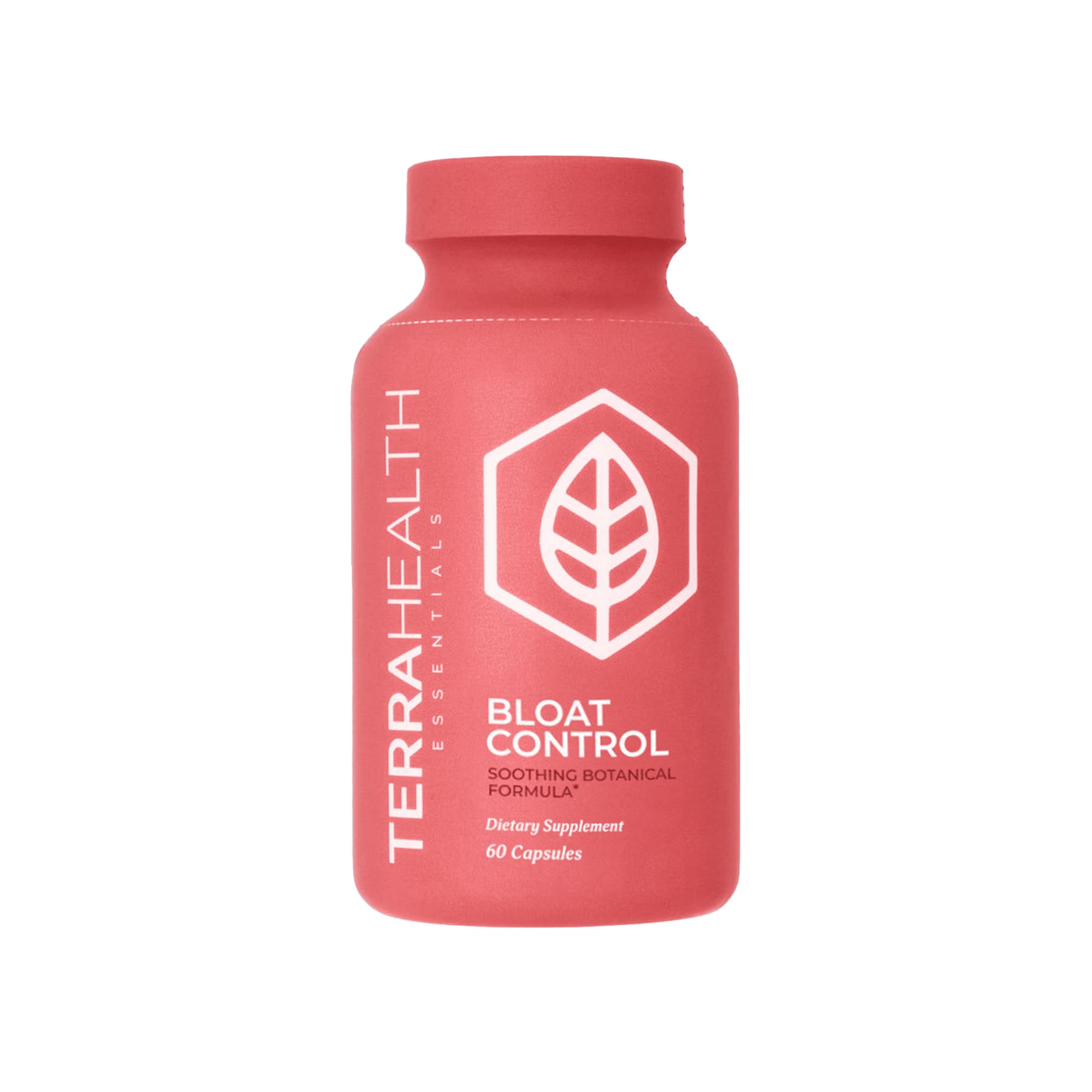 Terra Health Essentials Bloat Control bottle with capsules, ready for quick post-meal relief.