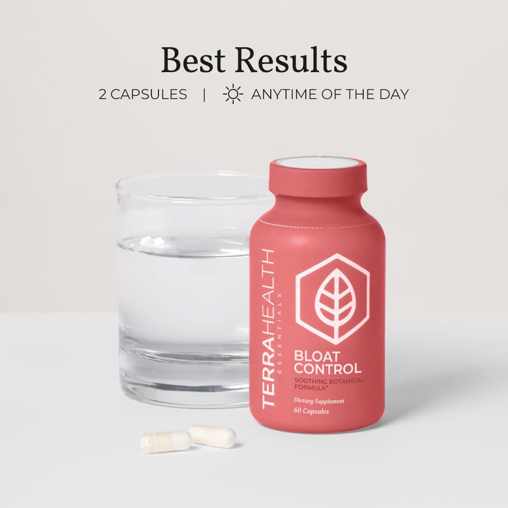 Terra Health Essentials Bloat Control packaging on display signaling comprehensive bloat relief.