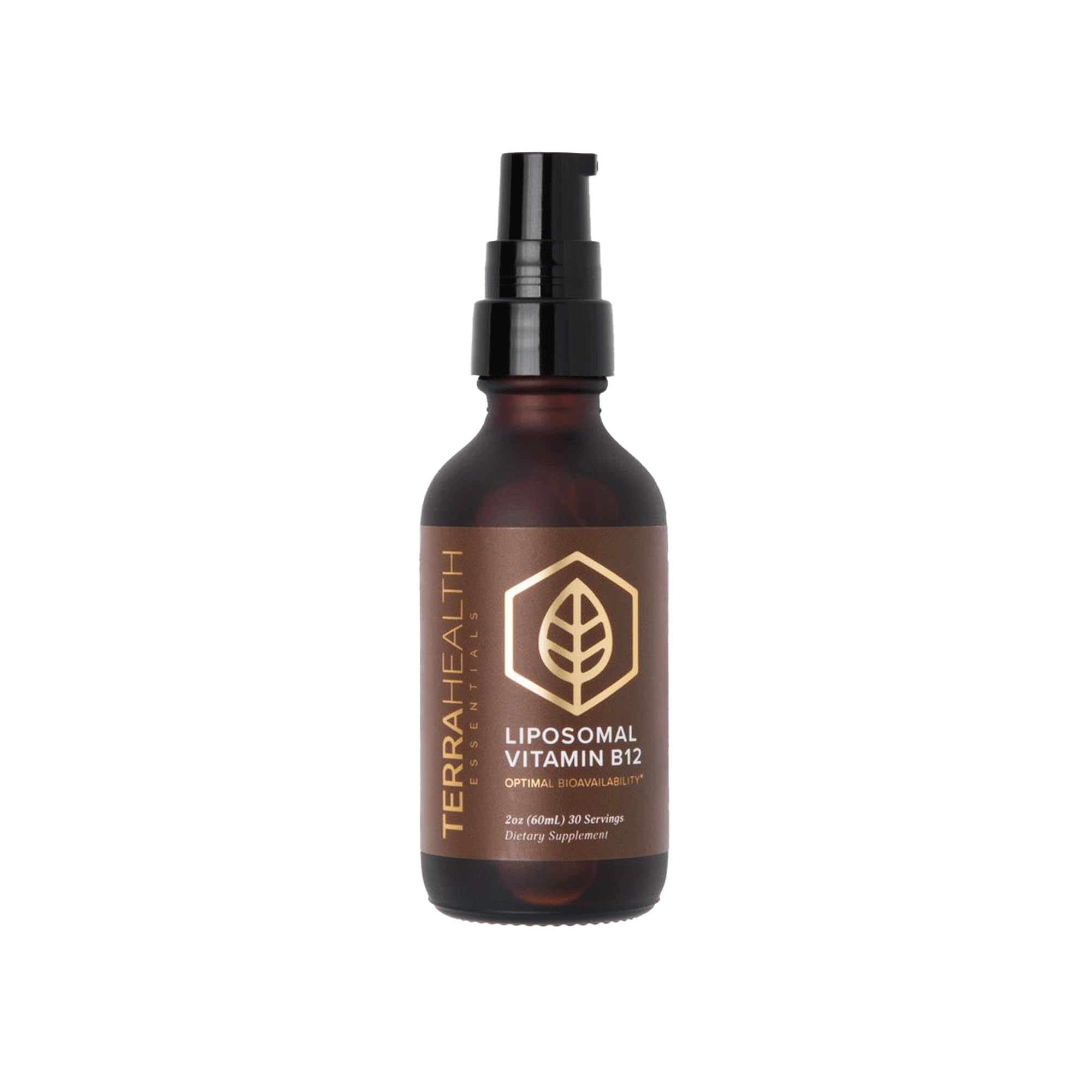 Terra Health Essentials liposomal B12 bottle pour for quick energy support.