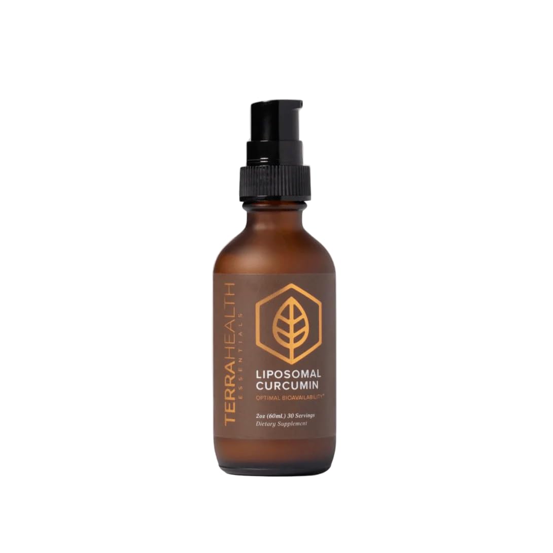 Terra Health Essentials liposomal curcumin drops bottle ready for daily use.