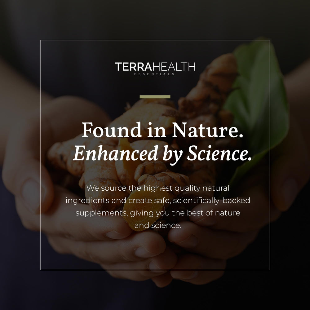 Clean countertop setup featuring Terra Health Essentials drops.
