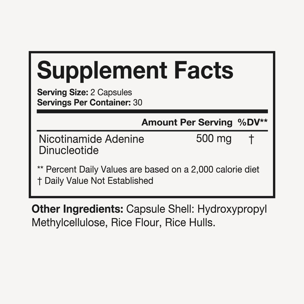 Terra Health Essentials NAD+ label closeup emphasizing natural ingredients
