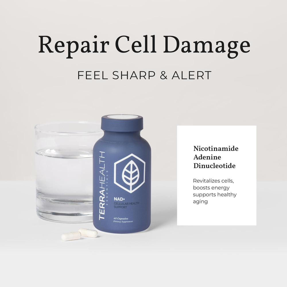 Terra Health Essentials NAD+ tabletop scene suggesting ongoing daily routine
